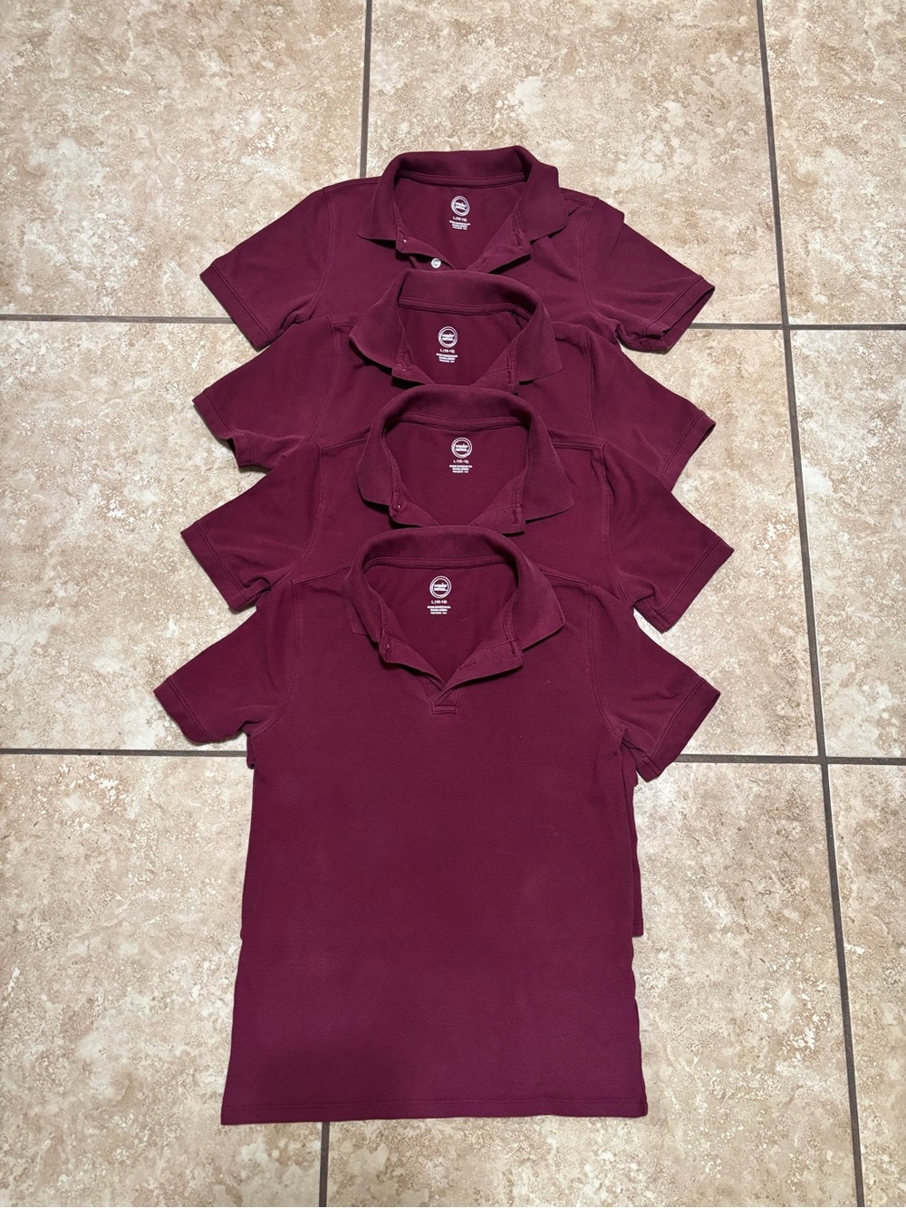 Kids Stacked Burgundy Polo Shirts - Set of 4
